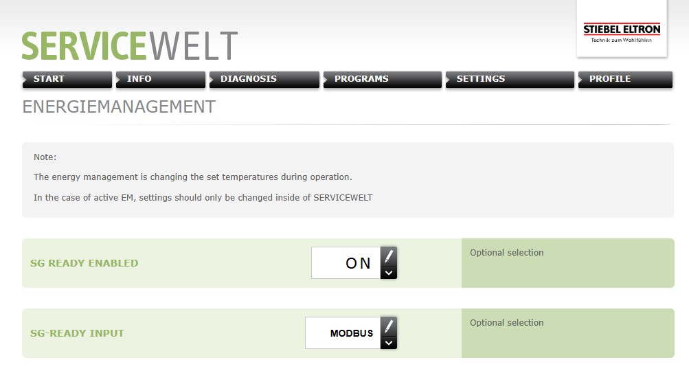 Configuring SG-Ready